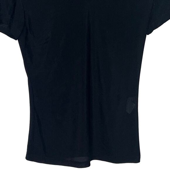Y2K Sheer Top Short Sleeve Basic Vintage T-Shirt Stretch V-Neck Blouse Black S - Picture 5 of 8